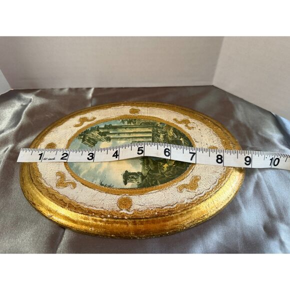 Florentine Gilt Oval Frame w/ Roman Forum Temple of Saturn Print – Italy, 1950s - Picture 4 of 6